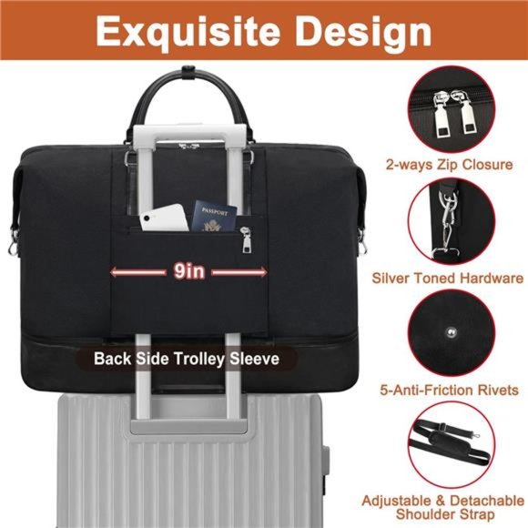 Travel Weekender Bag for Women Overnight Bag w Shoe Compartment Oversized Travel - Picture 5 of 6